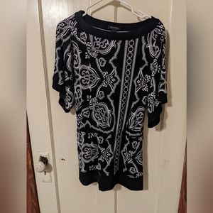 White House Black Market black and white tunic with gathered waist